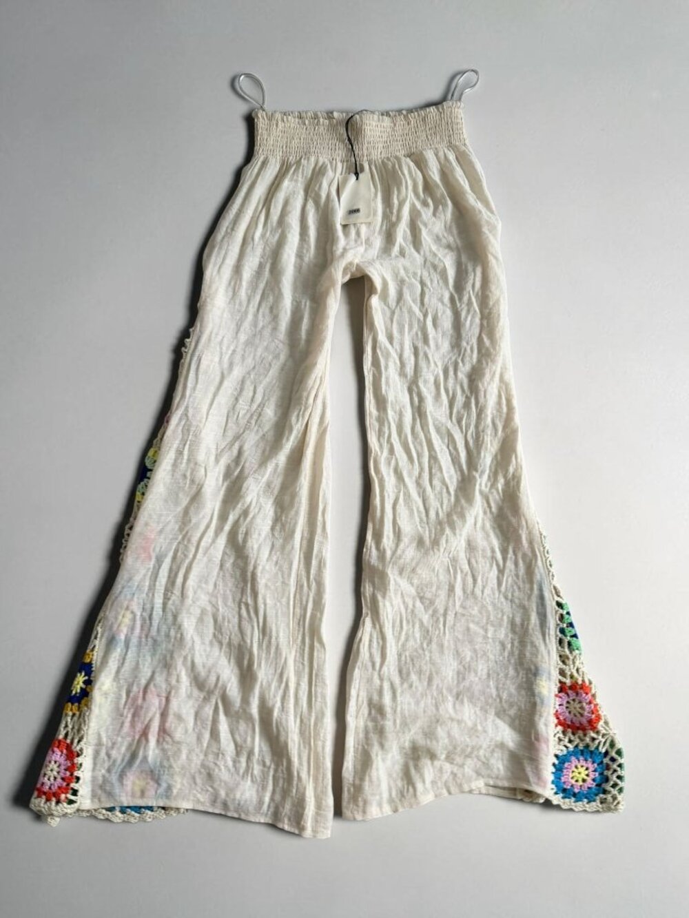 ELAN Cream Crochet Panel Semi Sheer Wide Leg Pants Size XL NEW NWT